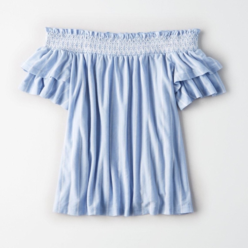 AE blue & white striped off the shoulder top